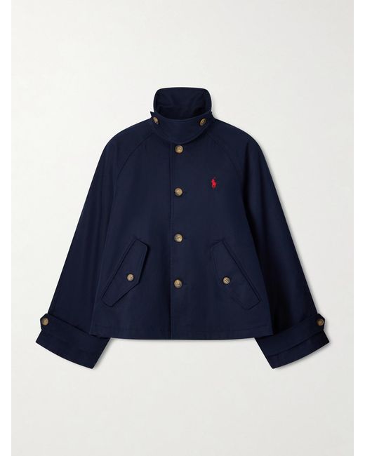 Polo Ralph Lauren Blue Embroidered Cotton-Gabardine Jacket