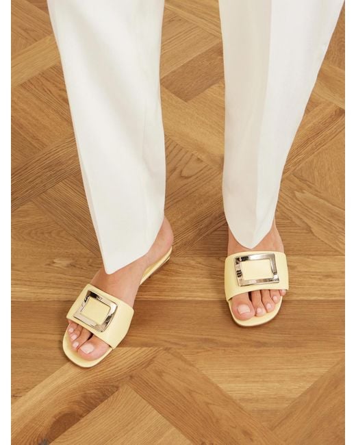 Roger Vivier Natural 20 Buckled Padded Leather Mules