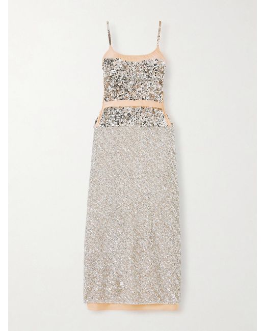 Rabanne White Sequined Chiffon Maxi Dress
