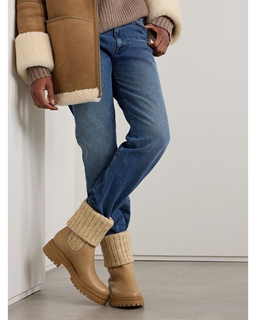 Gianvito Rossi Natural Tenney Leather And Ribbed-Knit Chelsea Boots