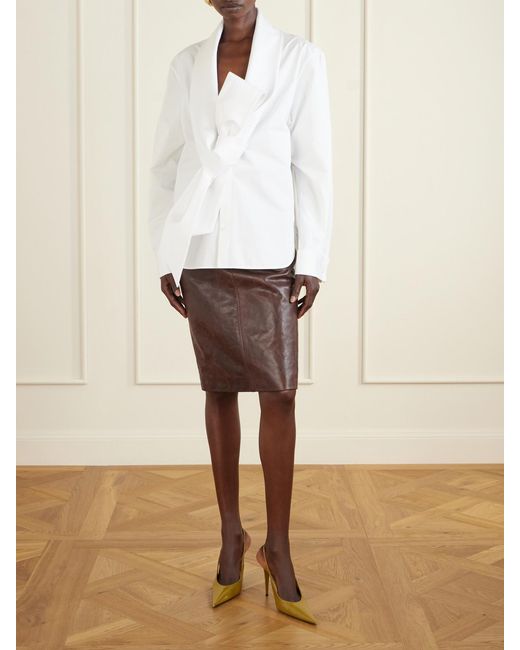Saint Laurent White Scarf-Detailed Cotton-Poplin Shirt