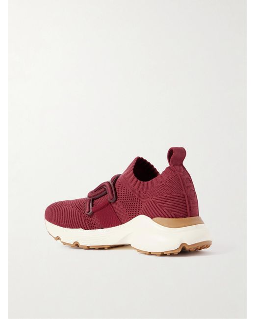 Tod's Red Leather-Trimmed Stretch-Knit Slip-On Sneakers