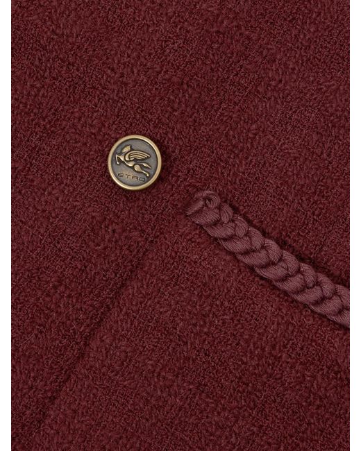 Etro Red Double-Breasted Wool-Blend Tweed Jacket