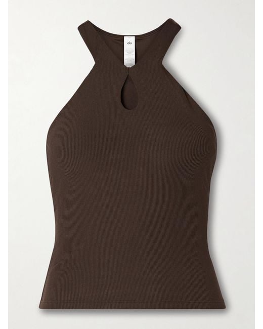 Alo Yoga Brown Mesmerize Cutout Ribbed Stretch-Modal Tank