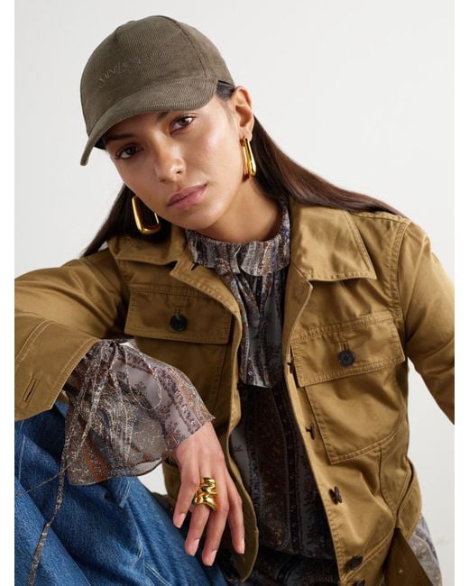 Saint Laurent Brown Baseballkappe Aus Baumwollcord Mit Stickerei