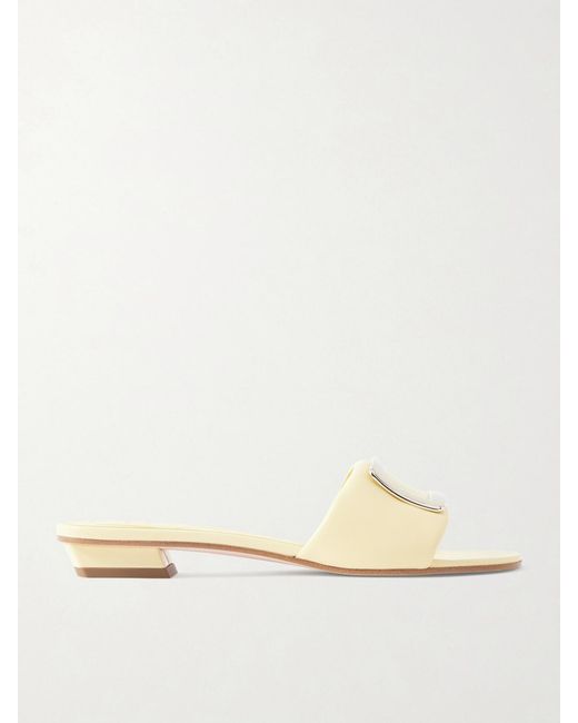 Roger Vivier Natural 20 Buckled Padded Leather Mules