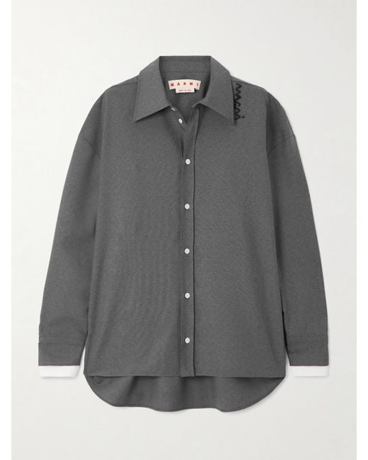 Marni Gray Embroidered Wool Shirt