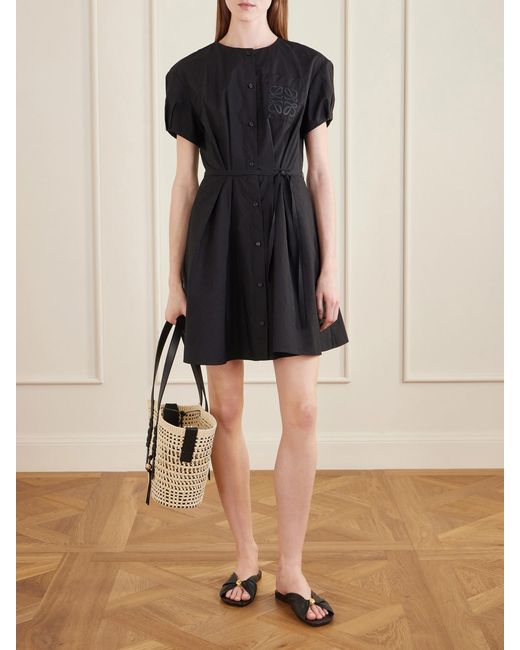 Loewe Black Paula's Ibiza Anagram Embroidered Belted Cotton-Blend Midi Dress