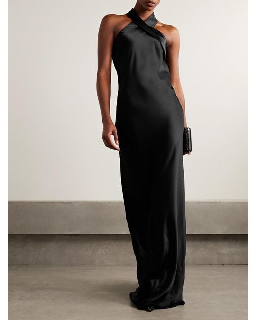 Galvan Black Pandora Satin Gown