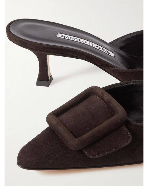 Manolo Blahnik Brown Maysale 50 Buckled Suede Mules