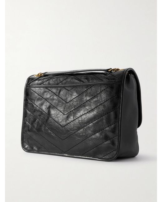 Saint Laurent Black Niki Medium Crinkled-Leather Shoulder Bag