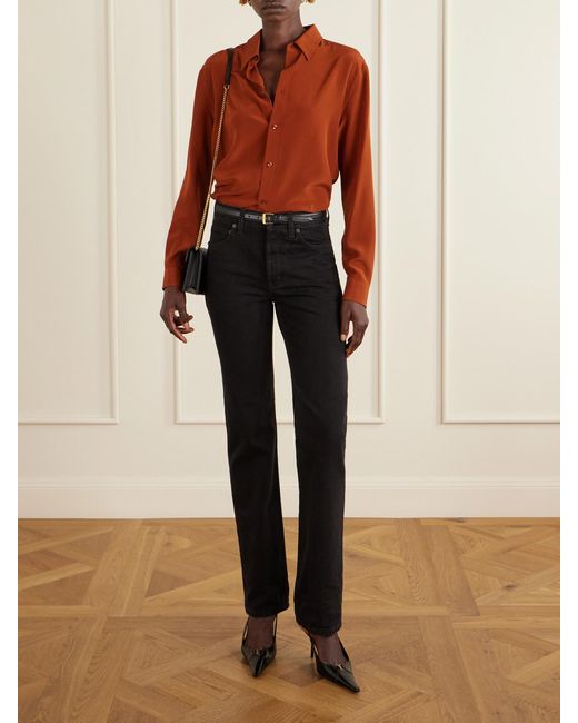 Saint Laurent Orange Logo-Embroidered Silk-Crepe Blouse
