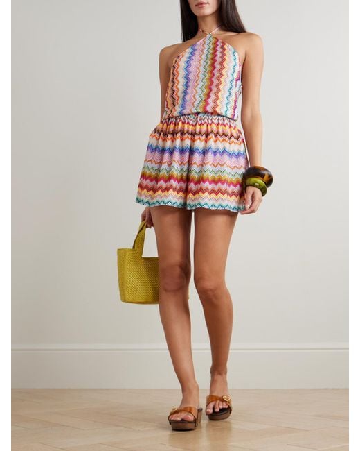 Missoni White Mare Striped Metallic Crochet-Knit Halterneck Playsuit