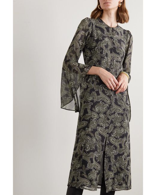 MICHAEL Michael Kors Gray Paisley-Print Recycled-Chiffon Midi Dress