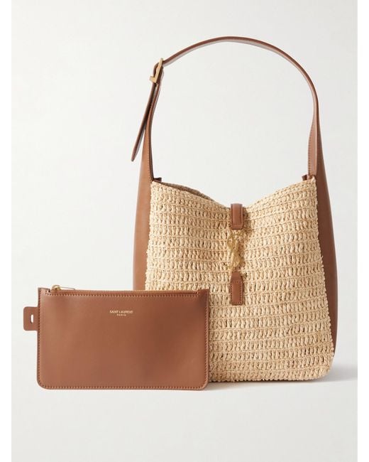 Saint Laurent Natural Le 5 À 7 Supple Small Leather-Trimmed Raffia Shoulder Bag