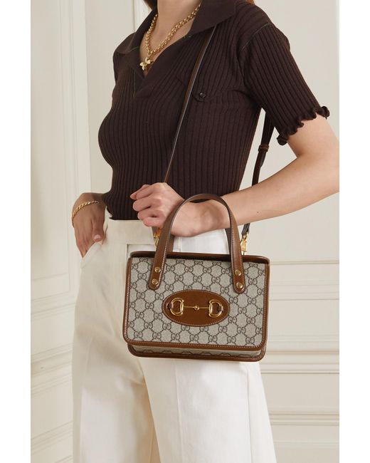 Gucci Horsebit 1955 Mini Leather-trimmed Printed Coated-canvas Tote in  Brown | Lyst Canada