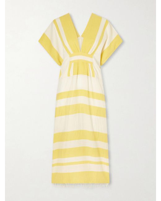 Lemlem Yellow Gasira Striped Cotton-Blend Maxi Dress