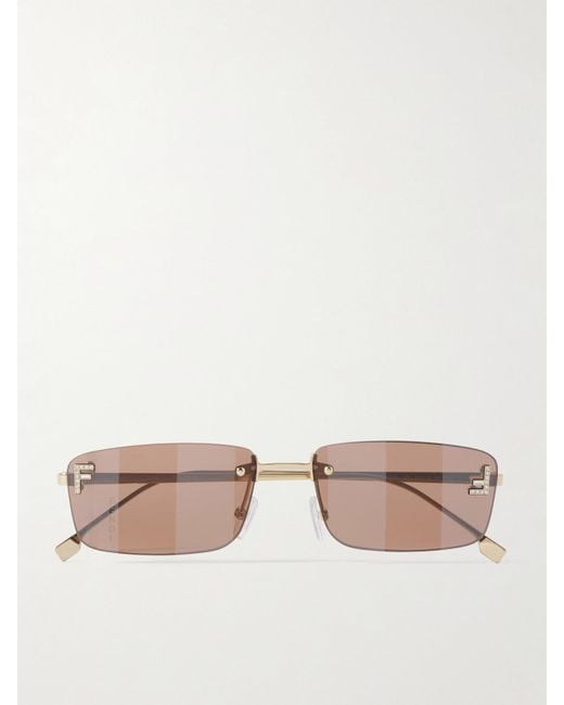 Fendi Pink Fendi First Goldfarbene, Rahmenlose Sonnenbrille Mit Rechteckigem Gläsern Und Kristallen