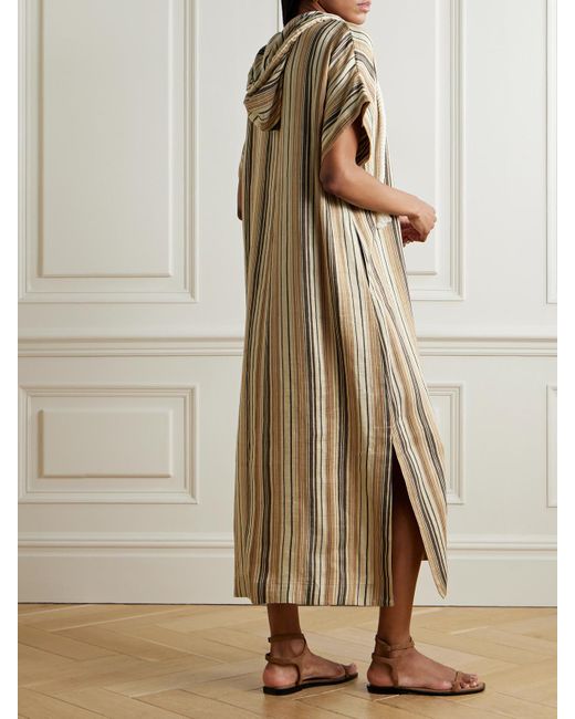 Lisa Marie Fernandez Natural Hooded Striped Linen-blend Kaftan