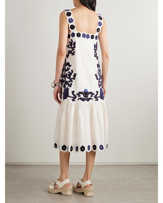 Robe Midi En Voile De Coton À Appliqués Et À Festons Catrine Sea en coloris White
