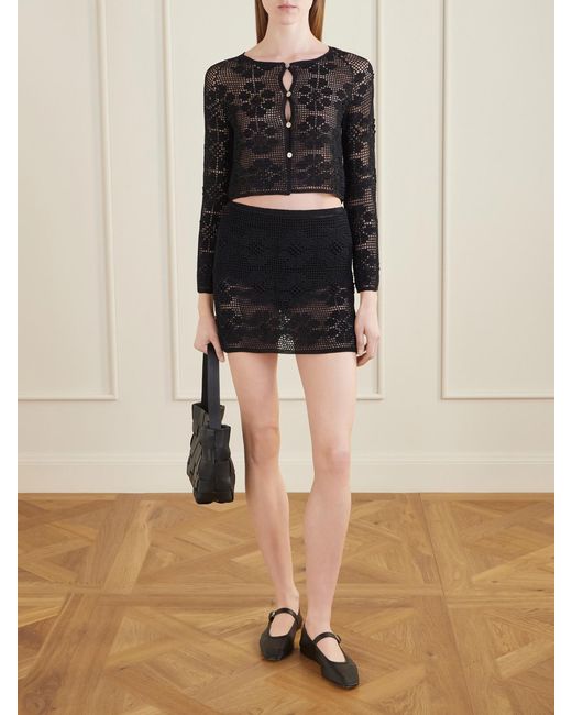 Calle Del Mar Black Daisy Chain Cropped Crocheted Cardigan