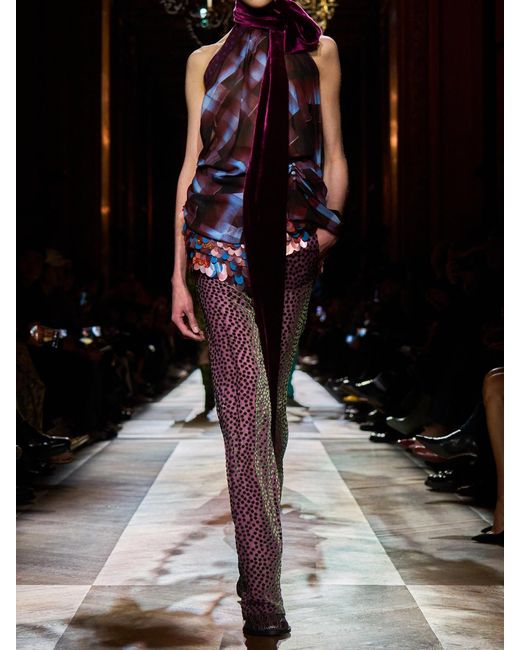 Dries Van Noten Purple Polka-Dot Devoré-Velvet Straight-Leg Pants