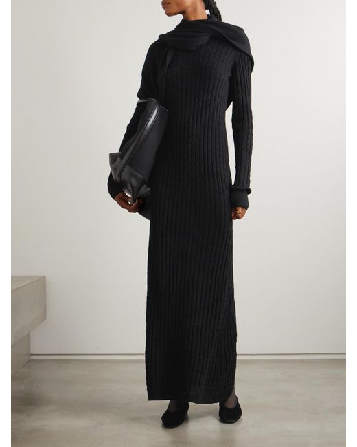 Totême  Black Cable-Knit Wool Maxi Dress