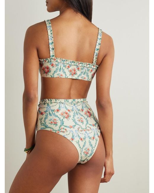 Agua Bendita White Nopal Mosqueta Ruffled Floral-Print Recycled Bikini Briefs