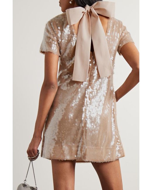 Staud Natural Ilana Cotton-Blend Faille-Trimmed Sequined Tulle Mini Dress