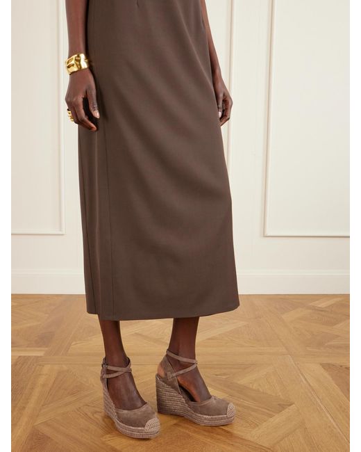 Brunello Cucinelli Brown Suede Platform Wedge Pumps