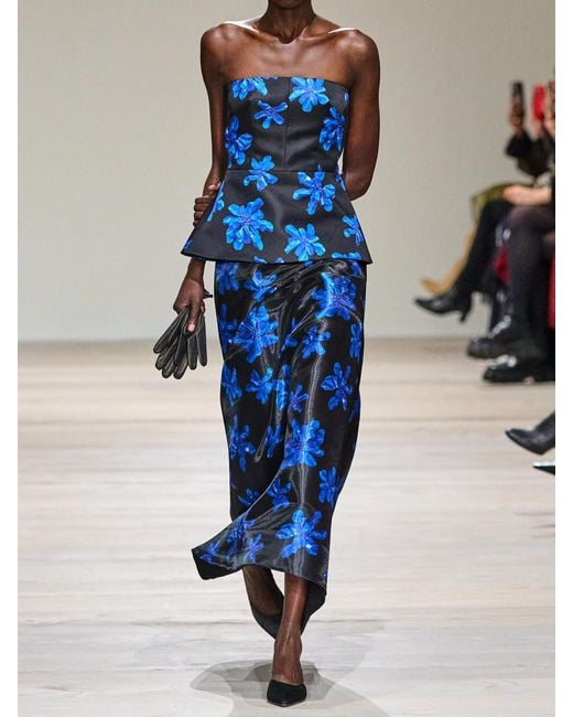 Emilia Wickstead Blue Tamilla Floral-Print Faille Maxi Skirt