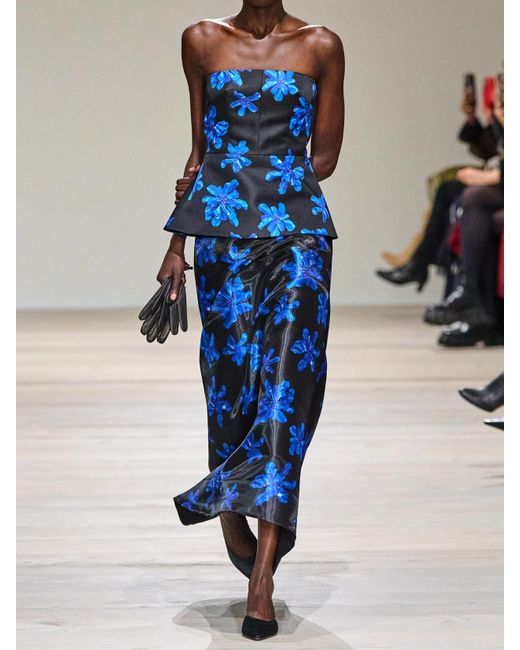 Emilia Wickstead Blue Tamilla Floral-Print Faille Maxi Skirt
