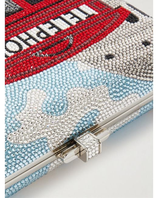 Judith Leiber Red London Big Ben And Telephone Box Silberfarbene Clutch Mit Kristallen