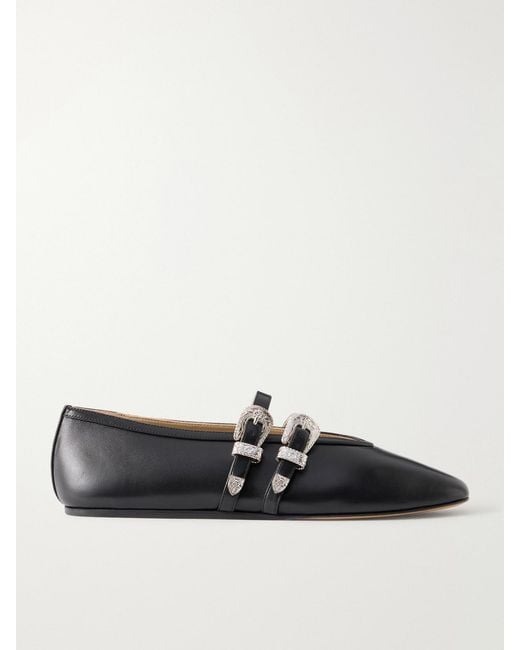 Le Monde Beryl Black Claudia Buckle-Embellished Leather Ballet Flats