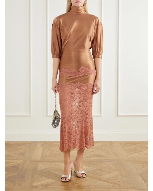 Rabanne Brown Stretch-Satin Turtleneck Blouse