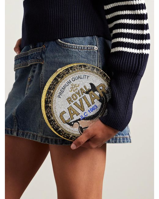 Judith Leiber Gray Royal Caviar Clutch Mit Silberfarbenen Details Und Kristallen