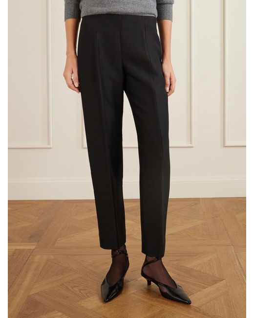 Totême  Black Wool And Silk-Blend Straight-Leg Pants
