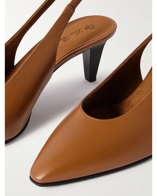 Loro Piana Brown Rebecca Leather Slingback Pumps