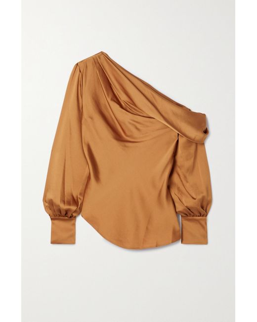 Jonathan Simkhai Alice One-shoulder Draped Satin Blouse in Metallic | Lyst