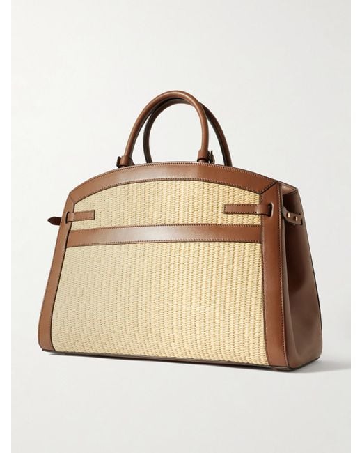 DeMellier London Natural The Hudson Leather-Trimmed Raffia Tote