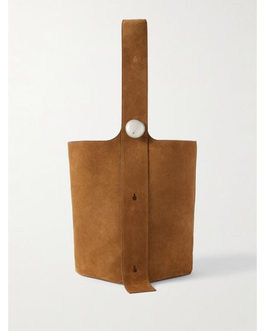 Loewe White Pebble Embellished Suede Bucket Bag