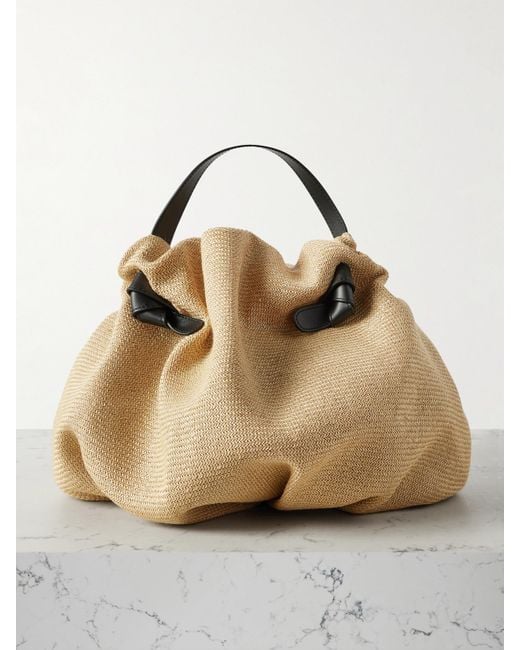 Neous Metallic Taurus Leather-Trimmed Woven Raffia Tote