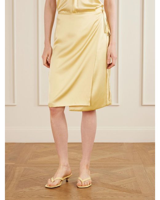 Aflalo Yellow Rixa Satin Wrap Midi Skirt