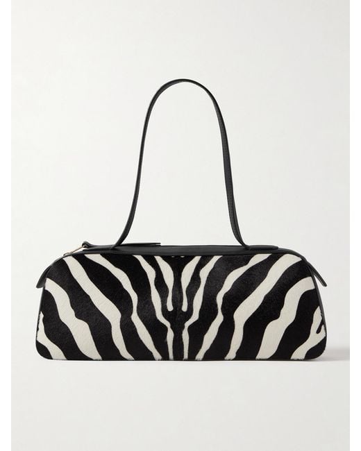 Khaite Black Simona Leather-Trimmed Zebra-Print Calf Hair Shoulder Bag