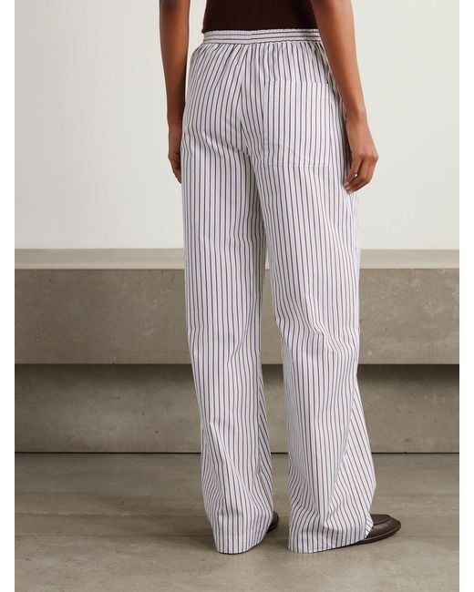 Loulou de Saison White Cisco Striped Cotton-Poplin Wide-Leg Pants
