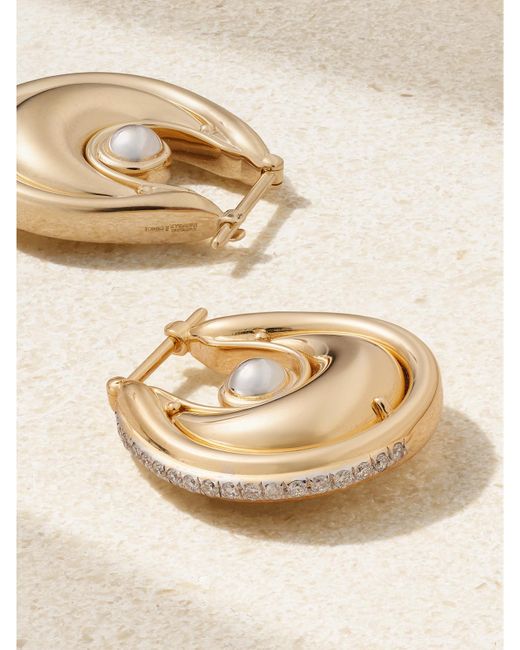 L'Atelier Nawbar Natural Diana Big 18-Karat, Rhodium-Plated And Diamond Earrings