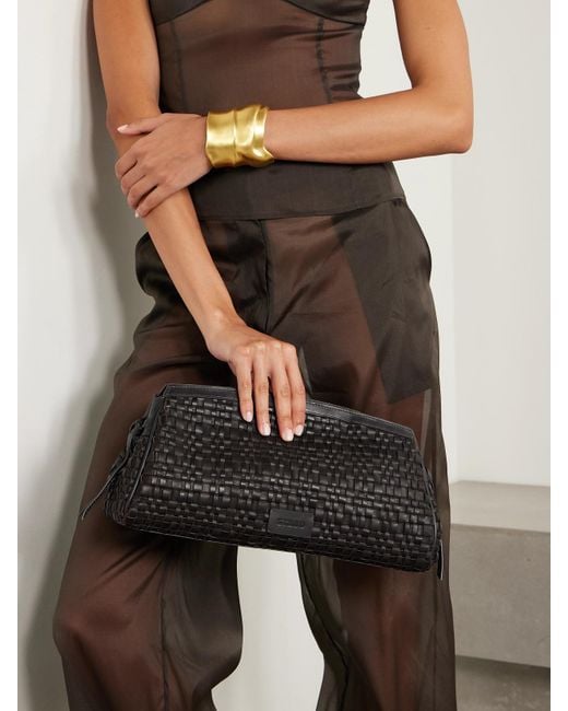 Staud Black Maude Woven Leather Clutch