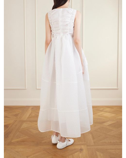 CECILIE BAHNSEN White Duana Lace-Trimmed Cloqué Dress