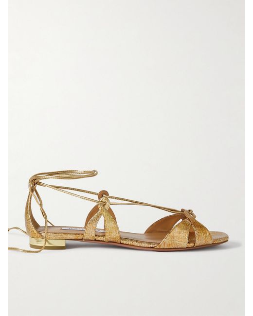 Aquazzura Cala Di Volpe Metallic Snake-Effect Leather Sandals