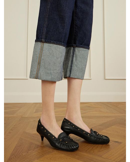 Khaite Black Milly Embellished Whipstitched Textured-Leather Pumps